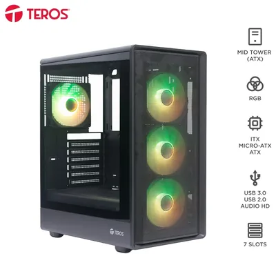 Case sin fuente gamer TEROS TE-1323G, MidTower, ATX / MICRO-ATX / ITX, USB-A, Audio