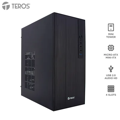 Case con fuente TEROS TE-1034S, Mini Tower, MICRO-ATX / MINI-ITX, USB, Audio, 250W